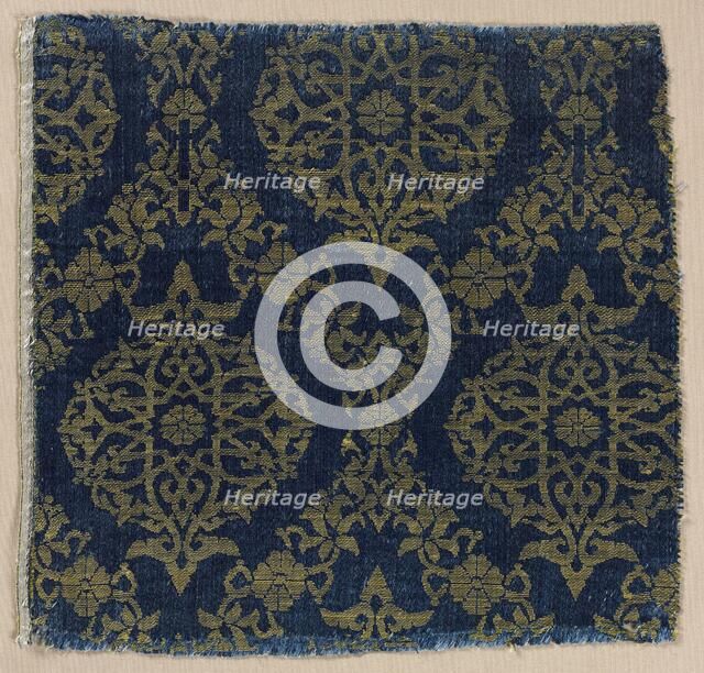 Lampas with foliate medallions in ogival lattice, 1400s. Creator: Unknown.