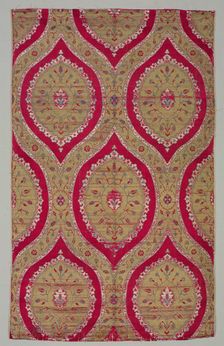 Lampas with floral medallions in ogival lattice, 1550-1575. Creator: Unknown