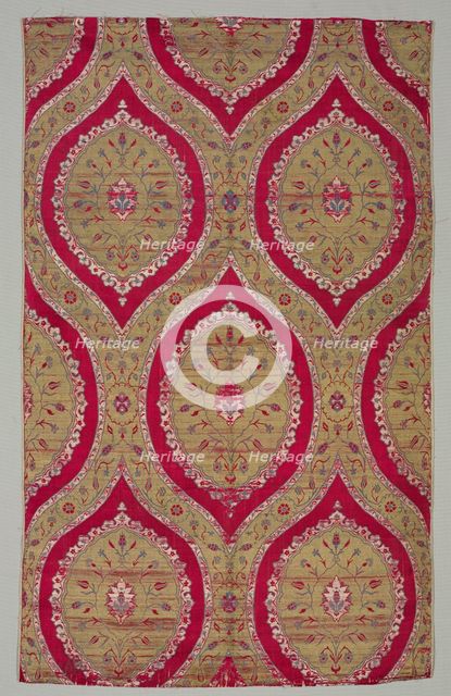 Lampas with floral medallions in ogival lattice, 1550-1575. Creator: Unknown.