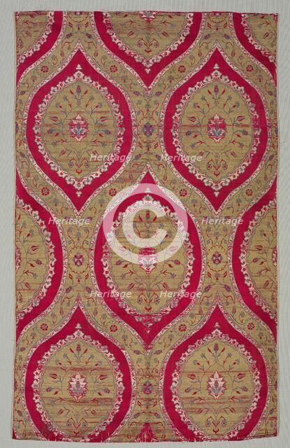 Lampas with floral medallions in ogival lattice, 1550-1575. Creator: Unknown.