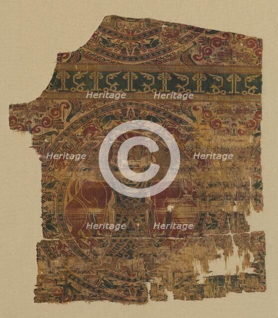 Lampas with lion strangler, from a dalmatic of Saint Bernard Calvo, 1200-1243. Creator: Unknown.