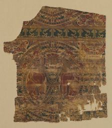 Lampas with lion strangler, from a dalmatic of Saint Bernard Calvo, 1200-1243. Creator: Unknown