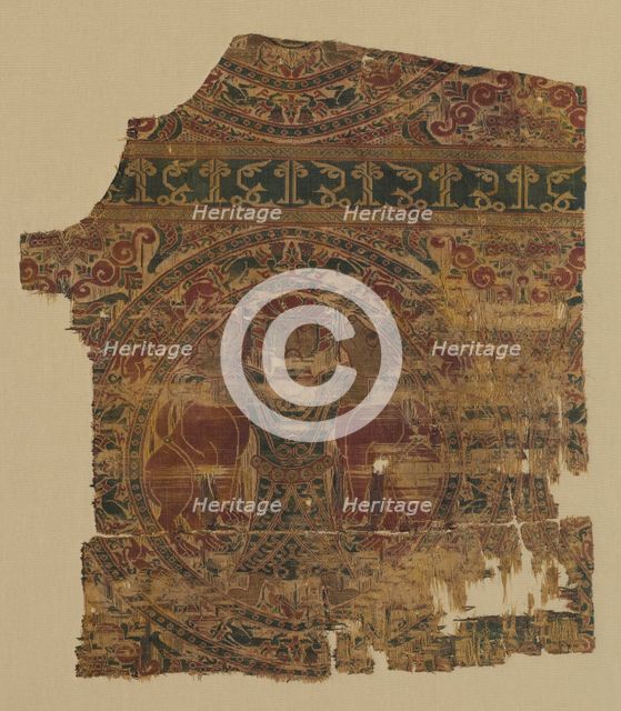 Lampas with lion strangler, from a dalmatic of Saint Bernard Calvo, 1200-1243. Creator: Unknown.