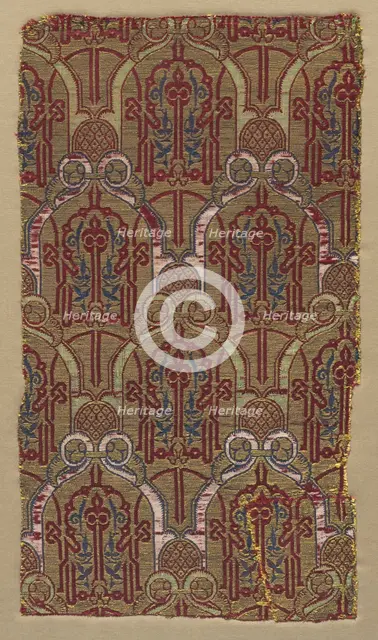 Lampas with palmette arches with Alhambra wall pattern, 1300s. Creator: Unknown.