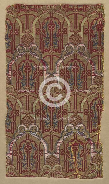 Lampas with palmette arches with Alhambra wall pattern, 1300s. Creator: Unknown.