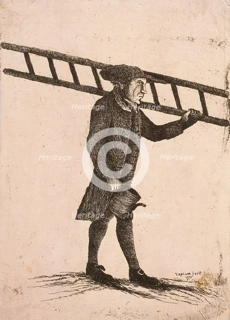 Lamplighter holding a ladder and an oil can, 1770. Artist: Edward Topham