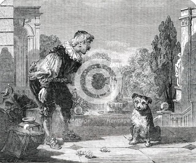 Lance Reproving his Dog - left unfinished by the late Sir A. W. Calcott..., 1850.  Creator: Unknown.
