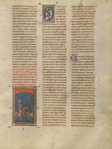 Lancelot Fighting a Knight on a Bridge, about 1320-1340. Creator: Unknown