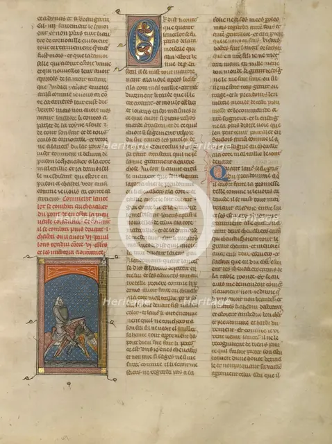 Lancelot Fighting a Knight on a Bridge, about 1320-1340. Creator: Unknown.