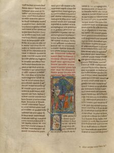 Lancelot Meeting Hector, Bohort, Blioberis, and Driant, about 1320-1340. Creator: Jeanne de Montbaston