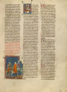 Lancelot Rescuing a Demoiselle from Brehus sans Pitié, about 1320-1340. Creator: Jeanne de Montbaston