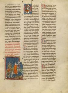 Lancelot Rescuing a Demoiselle from Brehus sans Pitié, about 1320-1340. Creator: Jeanne de Montbaston