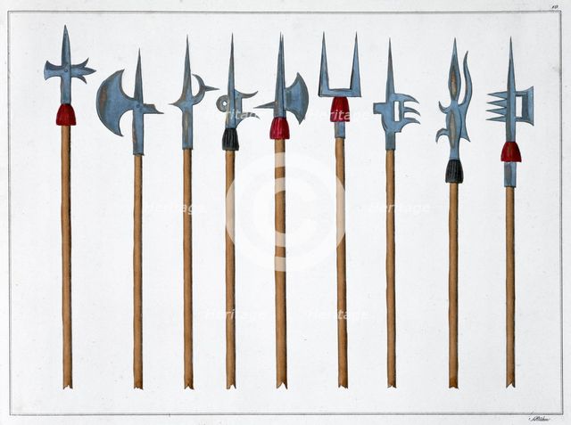 Lances, spears, halberds and partisanes, 1842. Creator: Friedrich Martin von Reibisch.