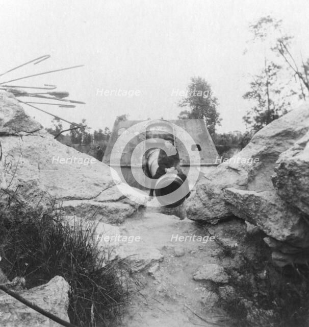 Langer Max, German rail mounted siege gun, Moere, near Ostend, Belgium, World War I, c1918. Artist: Nightingale & Co