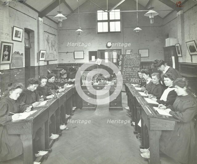 Language lesson on daffodils at Oak Lodge School for Deaf Girls, London, 1908. Artist: Unknown.