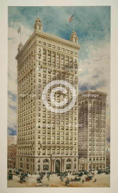 Land Title and Trust Building with Addition, Philadelphia, Pennsylvania, Perspective Rendering, 1900 Creator: Daniel Burnham.