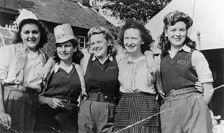Land Army Girls outside Woodhill Road Hostel, Collingham, Nottinghamshire, c1947-1950