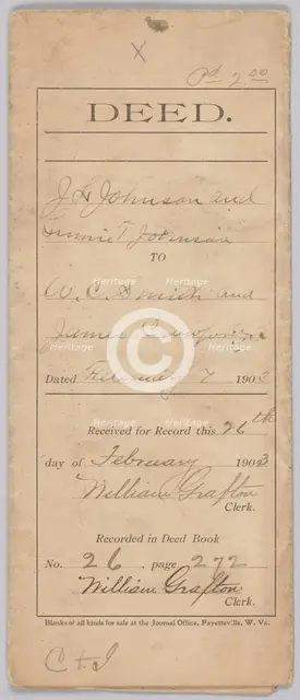 Land deed for property in West Virginia owned by the Crawford family, February 7, 1903. Creator: Unknown.