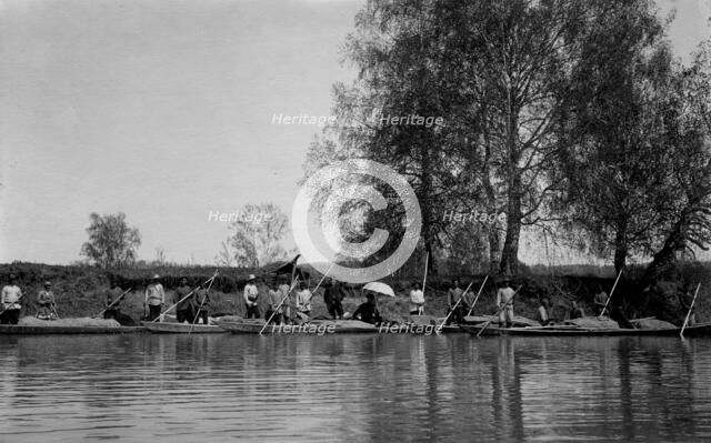 Land-Management Expedition Boats by the Shore of the Tom' River Between Kuznetsk and the..., 1913. Creator: GI Ivanov.