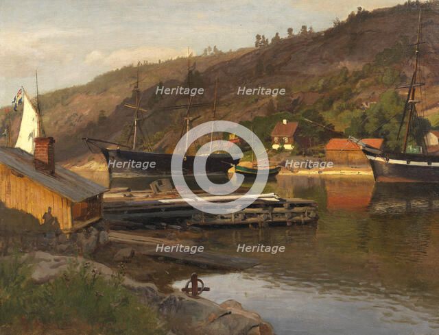 Landingsbrygge Husvik, Drøbak, 1875. Creator: Hans Gude.