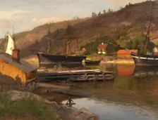 Landingsbrygge Husvik, Drøbak, 1875. Creator: Hans Gude