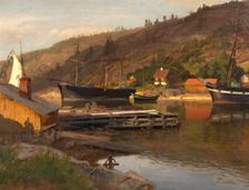 Landingsbrygge Husvik, Drøbak, 1875. Creator: Hans Gude
