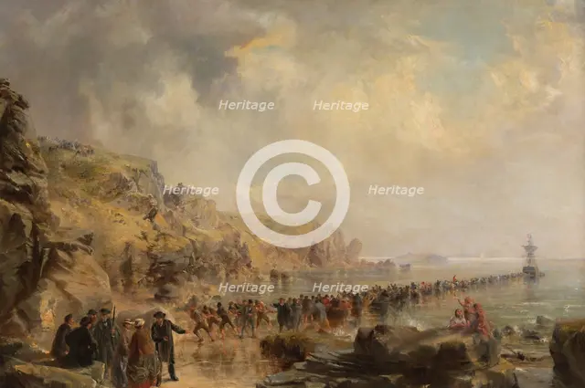 Landing the Shore End of the Atlantic Cable, 1866. Creator: Robert Charles Dudley.