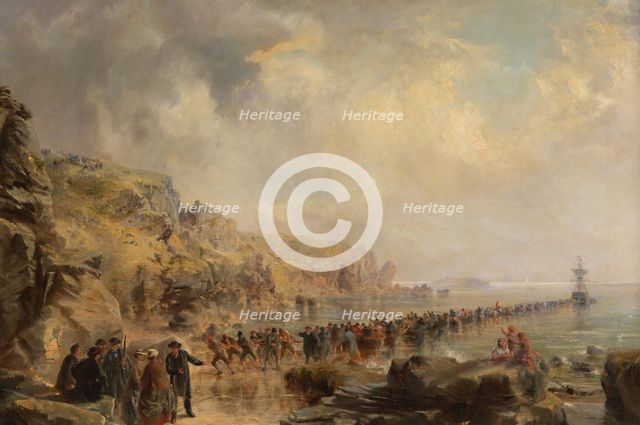 Landing the Shore End of the Atlantic Cable, 1866. Creator: Robert Charles Dudley.