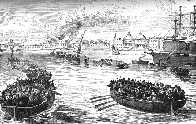 'Landing Troops at the Khedive's Palace at Alexandria after the Bombardment', 1882, (c1882-1885). Artist: Unknown.