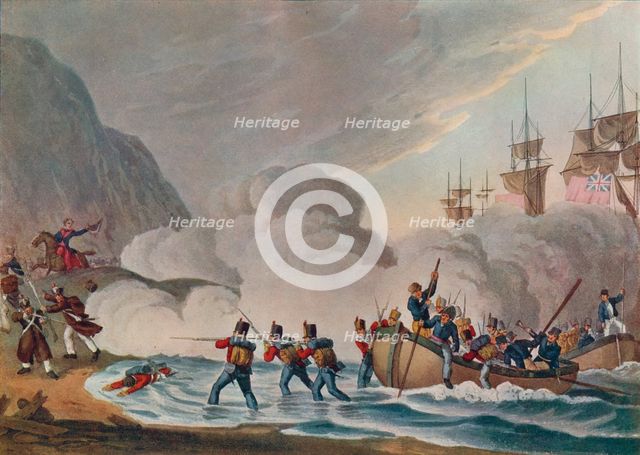 'Landing Troops in the Face of the Enemy', c1820 (1909). Artist: Matthew Dubourg.