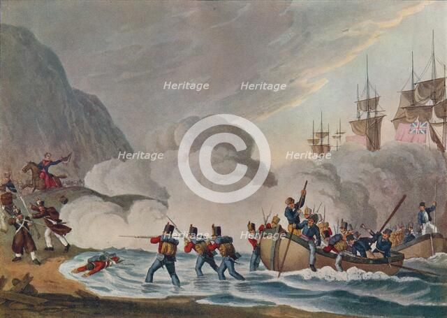 'Landing Troops in the Face of the Enemy', c1820 (1909). Artist: Matthew Dubourg.