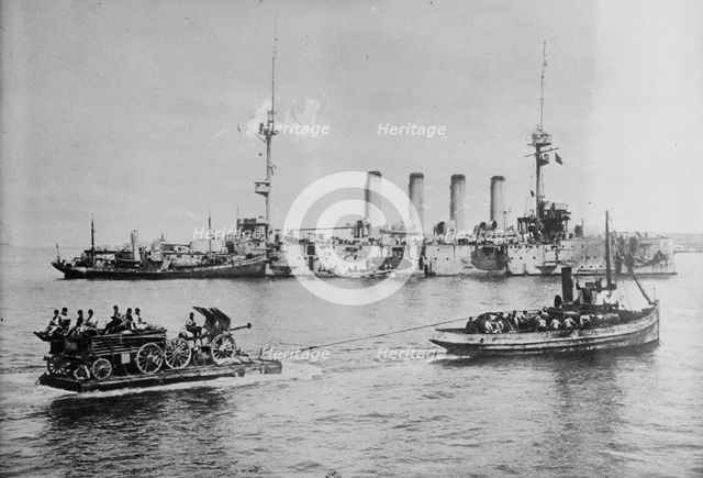 Landing a 155 mm gun at Sedd-ul [i.e., Sedd-el] Bahr, 1915. Creator: Bain News Service.