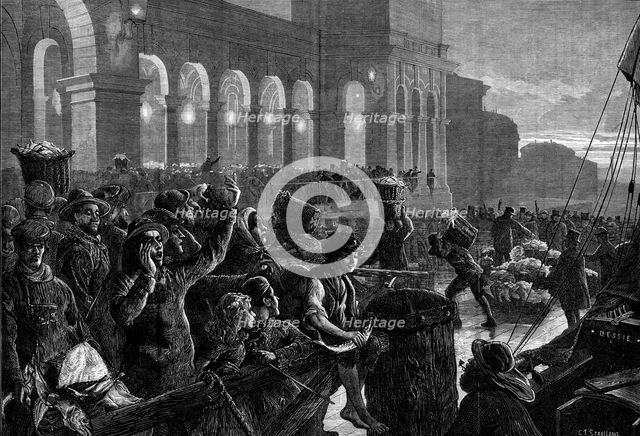 Landing fish at Billingsgate Market, 1881. Creator: Charles Joseph Staniland.