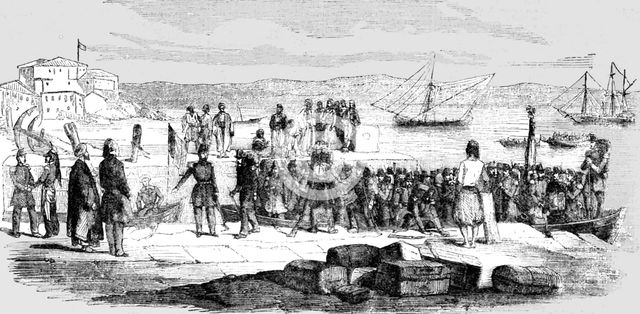 'Landing of the Chasseurs de Vincennes at Gallipoli', 1854 Creator: Unknown.