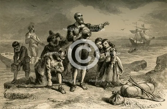 'Landing of the Pilgrims', (1877). Creator: Albert Bobbett.