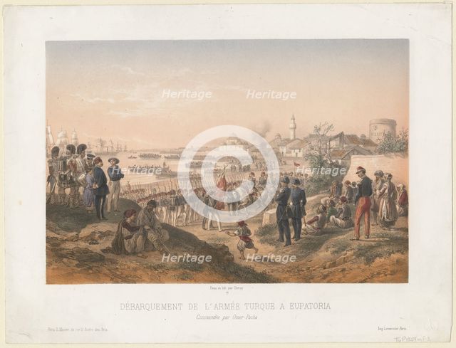 Landing of the Turkish army at Yevpatoriaunder the command of Omer Pasha, 1855. Artist: Deroy, Isidore Laurent (1793-1886)
