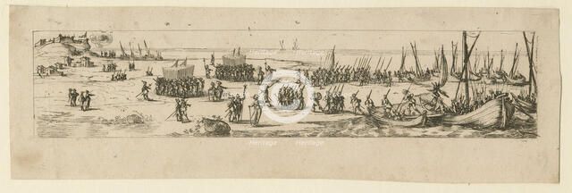 Landing of troops at the siege of La Rochelle, 1630. Artist: Callot, Jacques (1592-1635)