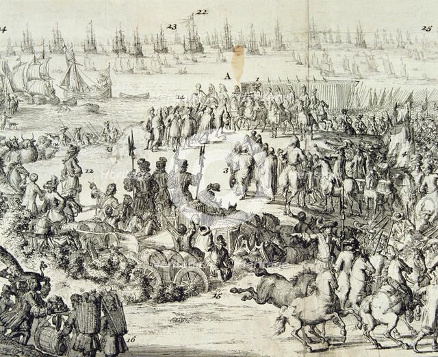 Landing of William III in England, engraving.