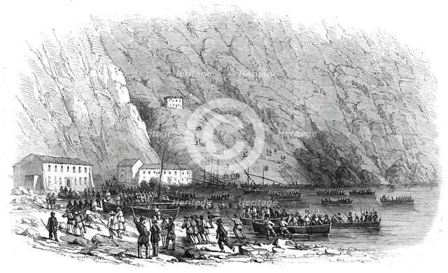 Landing of a portion of the national army at the Marina di Palmi, Calabria..., 1860. Creator: Unknown.