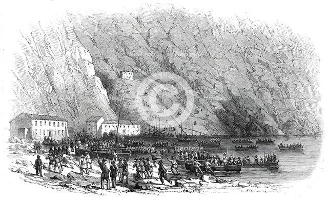 Landing of a portion of the national army at the Marina di Palmi, Calabria..., 1860. Creator: Unknown.