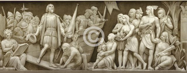 Landing of Christopher Columbus (The frieze in the Rotunda of the United States Capitol), 1860-1873. Artist: Brumidi, Constantino (1805-1880)