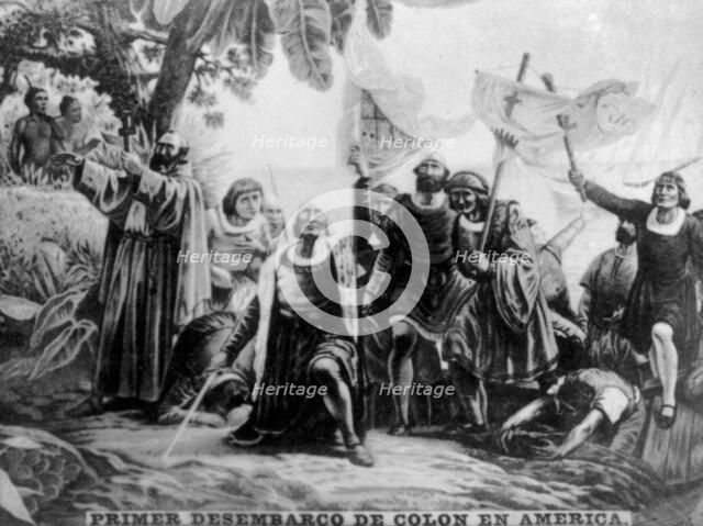Landing of Colombus in America, (15th century), 1920s. Artist: Unknown
