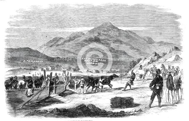 Landing of Sikh horses at Odin Bay, Talien-Wan - from a sketch by our special artist in China, 1860. Creator: Unknown.