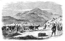 Landing of Sikh horses at Odin Bay, Talien-Wan - from a sketch by our special artist in China, 1860. Creator: Unknown