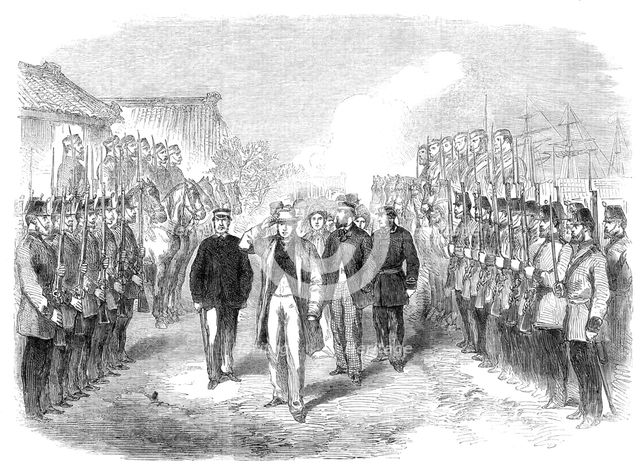 Landing of Sir Rutherford Alcock, K.C.B., at Yokohama, Japan, 1864. Creator: Unknown.