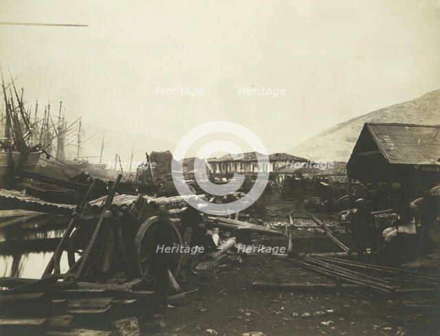 Landing Place, Railway Stores, Balaklava, 1855. Creator: Roger Fenton.