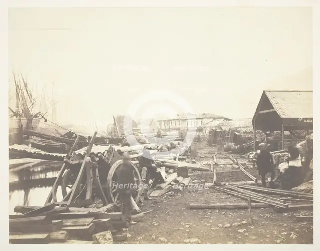 Landing Place, Railway Stores, Balaklava, 1855. Creator: Roger Fenton.
