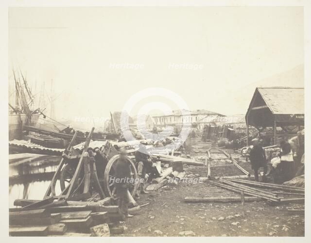 Landing Place, Railway Stores, Balaklava, 1855. Creator: Roger Fenton.