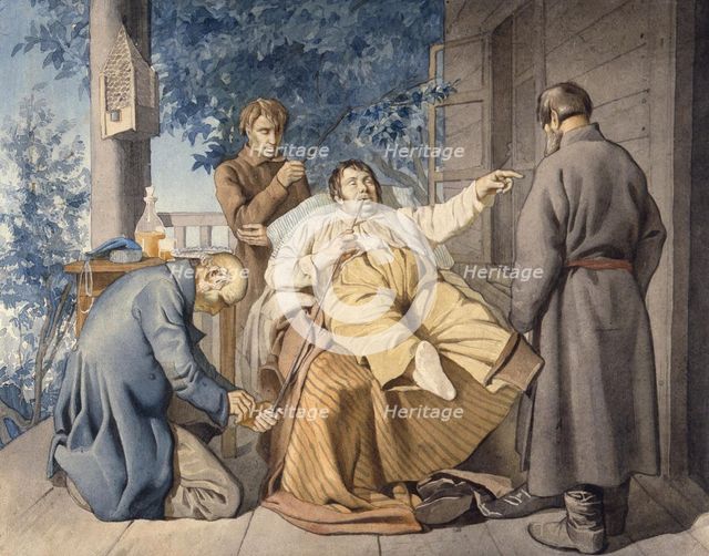 Landlord and his Serfs, 1853. Artist: Trutovsky, Konstantin Alexandrovich (1826-1893)