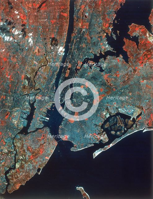 Landsat image of Manhattan, New York, USA, 1980s. Creator: Unknown.